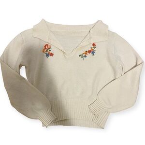 Floral Embroidered Cream Sweater